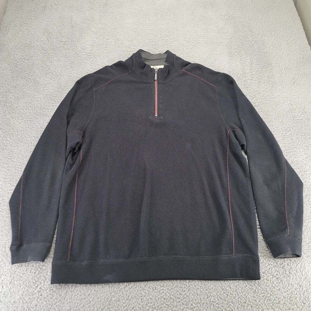 Tommy‎ Bahama Sweater Mens XL Black 1/4 Zip Long Sleeve Pullover Reversible